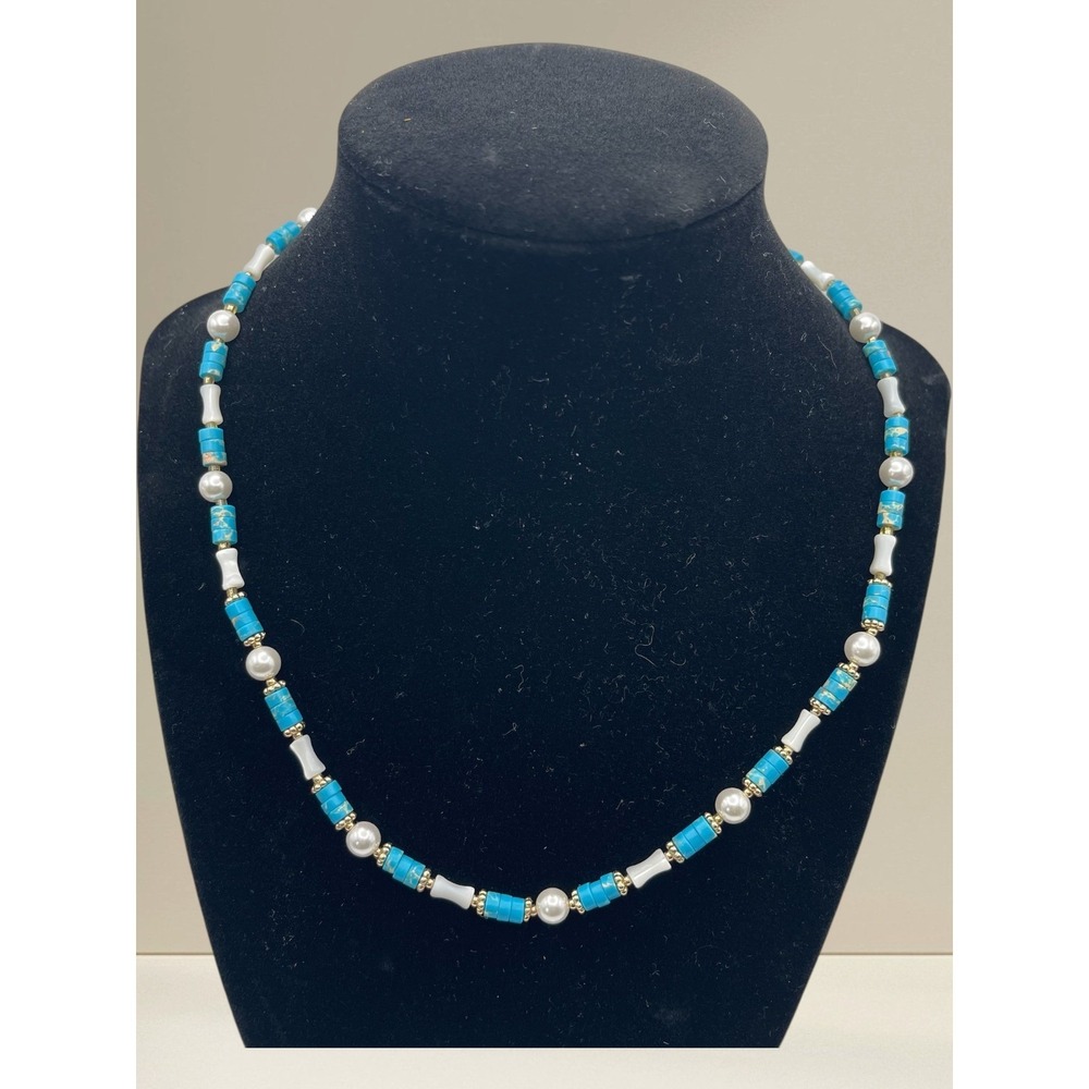 Park Lane‎ September 2024 Sparkle Box NASH Turquoise White Pearl Beaded Necklace
